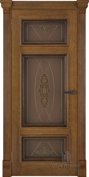 Дверь межкомнатная Мадрид витраж Мираж (широкий фигурный багет) Дуб Patina Antico Остекленная